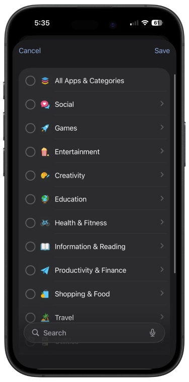 Screenless app list of distractions on a phone